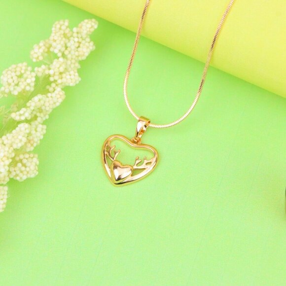 "Heart Shaped Rose Gold Pendant with Antler Design Accent, XPPT1267 - Picture 12 of 13